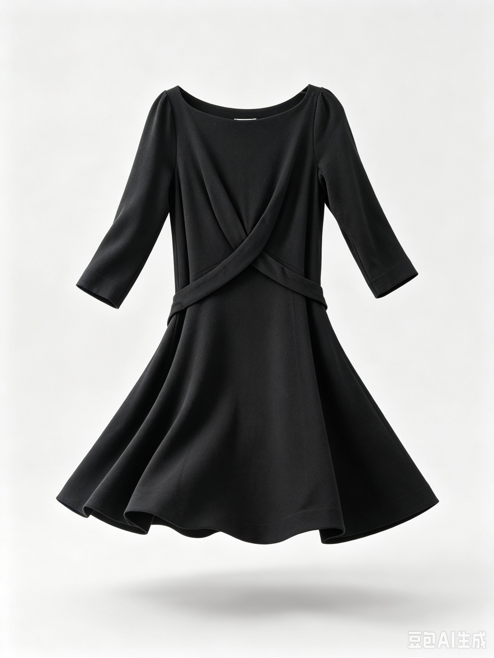 Classic Black Fit-and-Flare Dress with Wrap Detail